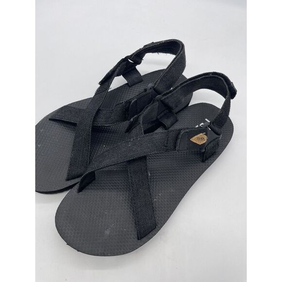 Flojos‎ Black Sandals Flats Shoe Men's Size 10 Strappy Comfort Hook And Loop - Picture 2 of 5